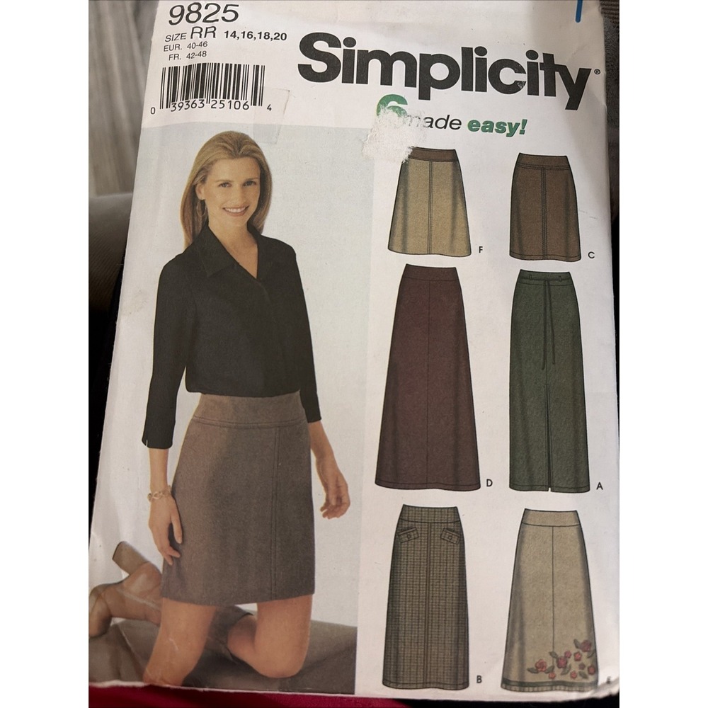 Simplicity 9825 Skirt Sewing Pattern Size 14 16 18 20 Misses Slim A-Line UNCUT